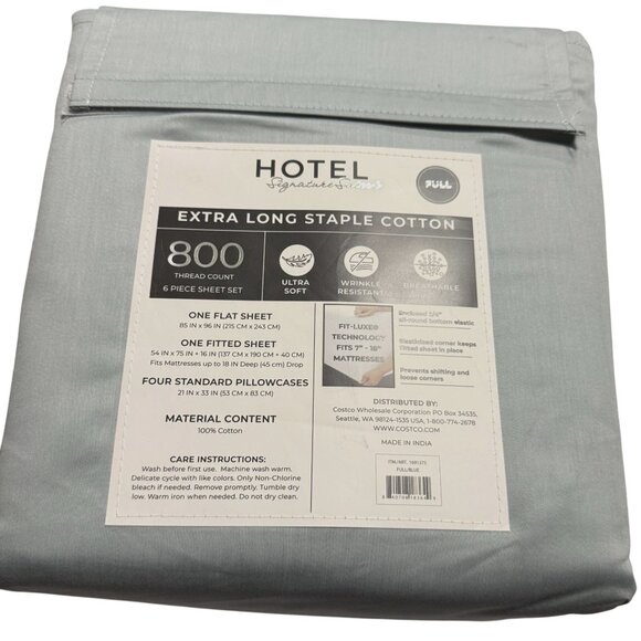 Hotel Signature 800 Thread Count Cotton 6-Piece Sheet Set Full Blue - Picture 1 of 9